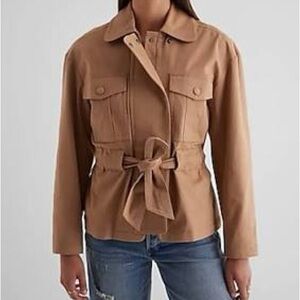 Express Tan Twill Utility Belted Jacket XL
